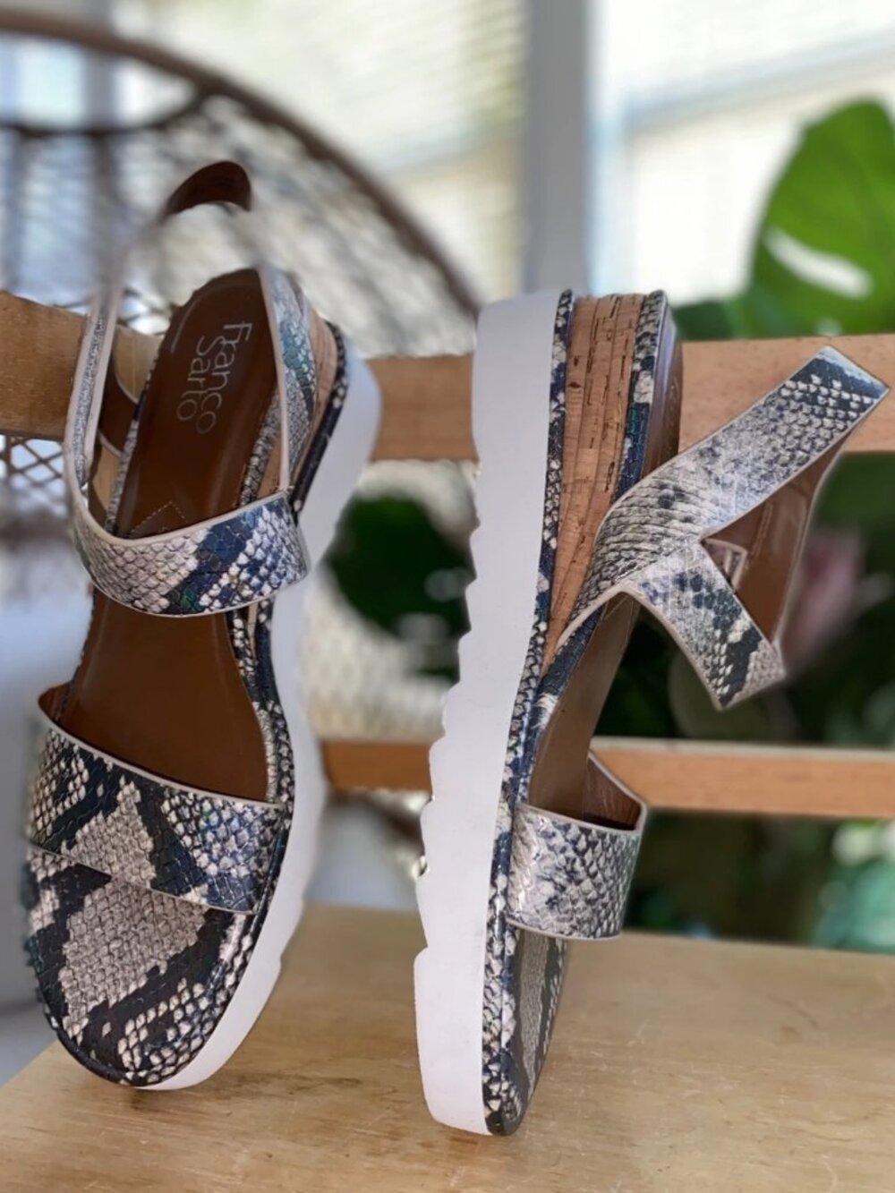 Franco Sarto Womens Chaira Snake-print Platform Wedge Sandals Size 8.5